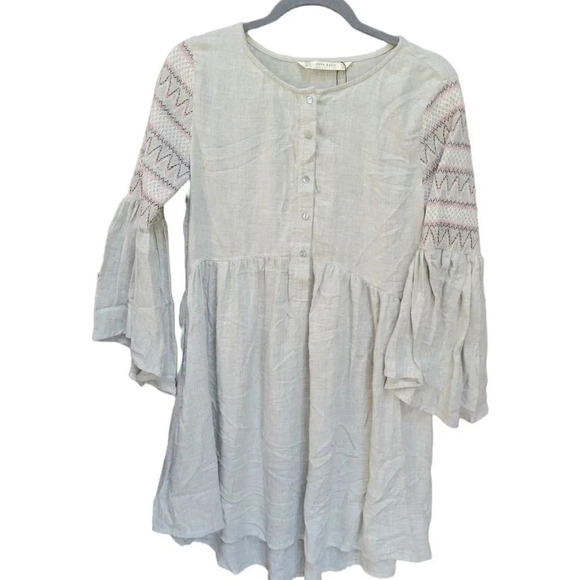 Zara Women's Smocked Muslin Dress/Tunic with Flounce Sleeves and Pockets - Picture 1 of 7